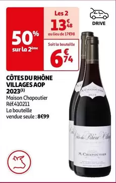 Maison Chapoutier Côtes Du Rhône Villages AOP 2023 - Vin rouge élégant avec AOP, idéal pour accompagner vos repas.