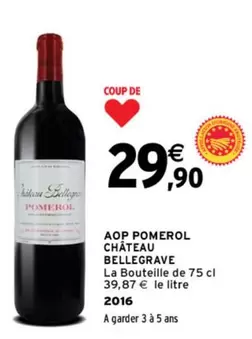 La Bouteille De 75 Cl - Aop Pomerol Château Bellegrave offre à 29,9€ sur Intermarché