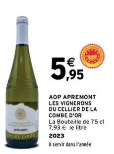 Aop Apremont - Les Vignerons Du Cellier De La Combe D'or : Un vin d'exception à découvrir !