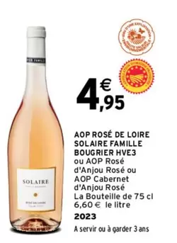 Bouteille 75 cl AOP Rosé de Loire - Famille Bougrier HVE3, Cabernet d'Anjou Rosé, qualité supérieure