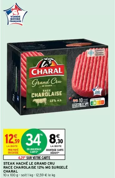 Charal - Steak Hachée Le Grand Cru Race Charolaise 12% Mg Surgelé - Produit de qualité, faible en matière grasse