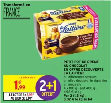 La Laitière : Petit Pot De Crème Au Chocolat en Offre Découverte