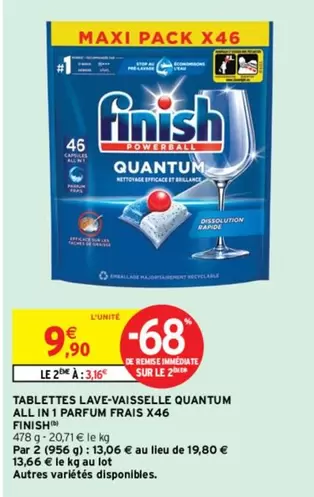 Finish Quantum All In 1 - Tablettes Lave-Vaisselle Parfum Frais à Prix Promo