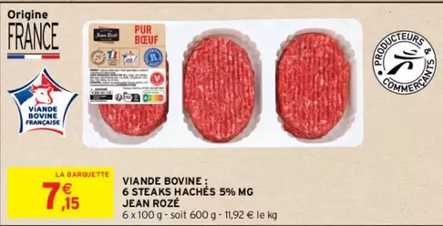 Jean Rozé - Viande Bovine: 6 Steaks Hachés 5% Mg