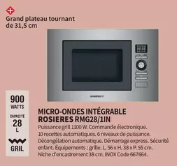 Micro Ondes Intégrable Rosieres RMG28/1IN 