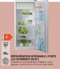 Indesit INC871 : Réfrigérateur Intégrable 1 Porte de 122 cm - Élégance et Efficacité