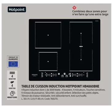 Hotpoint - Table De Cuisson Induction HB4860BNE