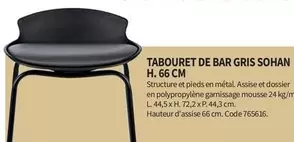 Tabouret De Bar Gris Sohan H.66 Cm