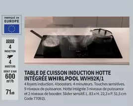 Whirlpool WVH92K/1 : Table de Cuisson Induction avec Hotte Intégrée - Performance et Design