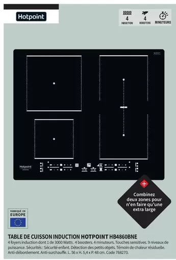 Hotpoint - Table De Cuisson Induction HB4860BNE  offre sur Conforama