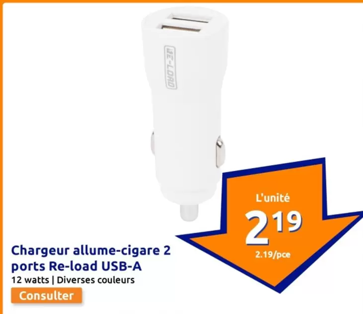 Chargeur Allume-cigare 2 Ports Re-load Usb-a