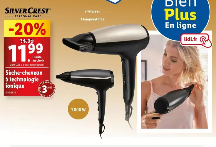 Silvercrest Sèche Cheveux Ionique - Performance optimisée, finition brillante et protection des cheveux