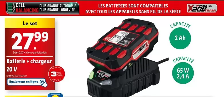 parkside - batterie+chargeur 20 v