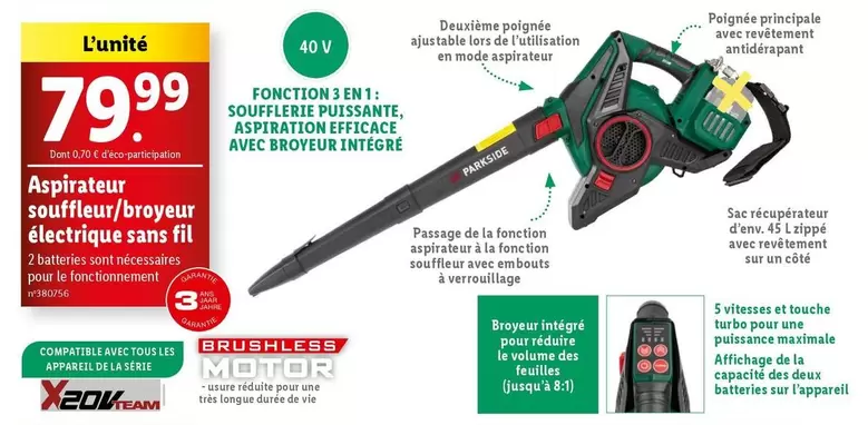 Parkside - Aspirateur Souffleur/Broyeur Electrique Sans Fil : Performance et Polyvalence au Service de Votre Jardin