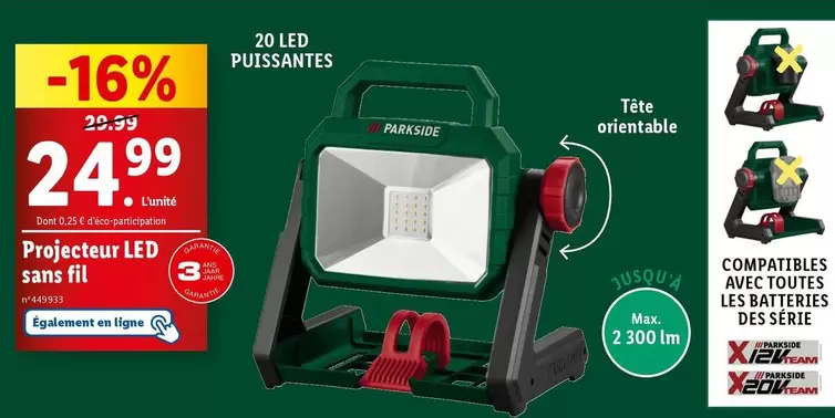 parkside - projecteur led sans fil