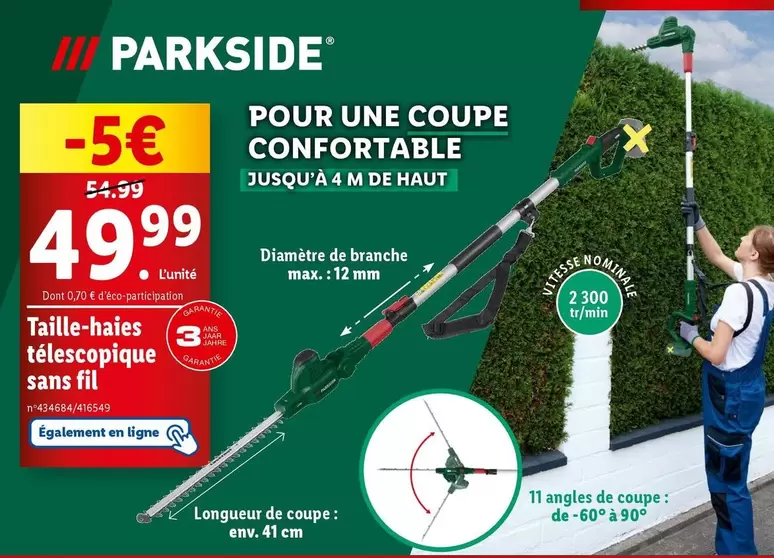 parkside - taille-haies télescopique sans fil