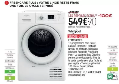 Whirlpool - Seche Linge FFTM1081FR  offre à 549,9€ sur Extra