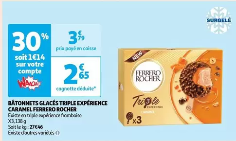 Ferrero Rocher - Bâtonnets Glacés Triple Experience Caramel : Une délicieuse promo avec caramel, chocolat et éclats de noisettes!