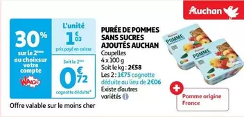 Auchan - Purée De Pommes Sans Sucres Ajoutés