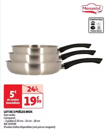 Ménastyl - Lot De 3 Poêles Inox