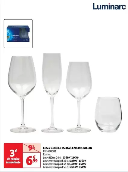 Luminarc - Les 4 Gobelets 36 Cl En Cristalin