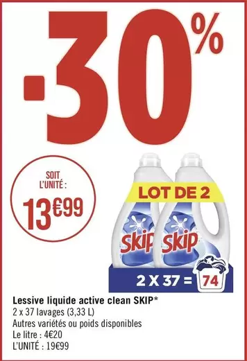 Skip - Lessive Liquide Active Clean offre à 13,99€ sur Géant Casino