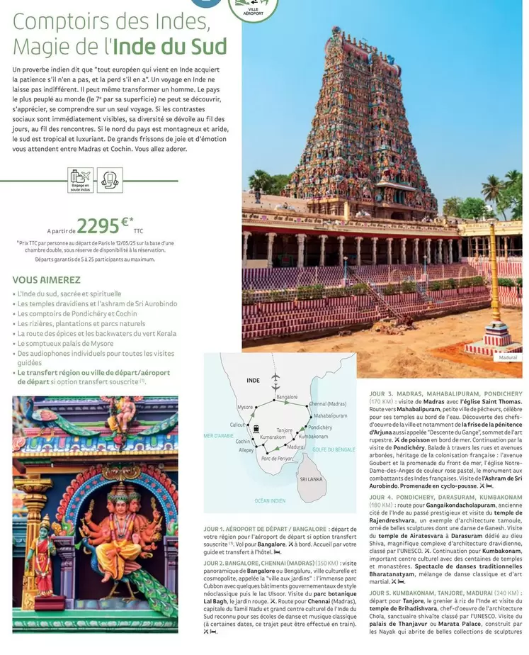 Comptoirs Des Indes, Magie De L'Inde Du Sud offre à 2295€ sur National Tours