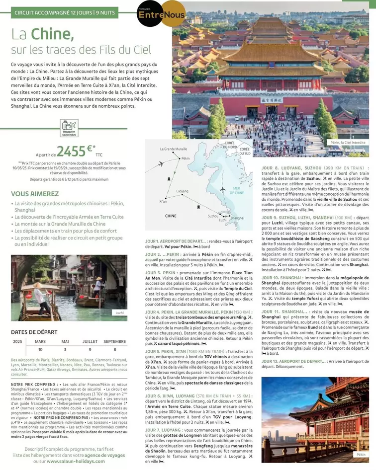 La Chine Sur Les Traces Des Fils Du Ciel offre à 2455€ sur National Tours