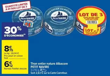 petit navire - thon entier nature albacore