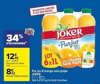 Carrefour - Joker - Pur Jus D'orange Sans Pulpe