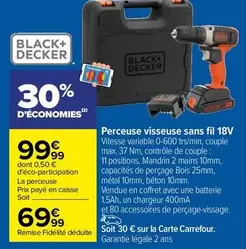 Carrefour - Perceuse Visseuse Sans Fil 18V