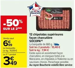 Socopa - 12 Chipolatas Supérieures Façon Charcutière : Promo sur des saucisses de qualité !