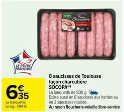 socopa - 8 saucisses de toulouse façon charcutière : promo savoureuse à ne pas manquer !