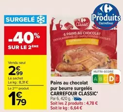 Carrefour - Pains Au Chocolat Pur Beurre Surgelés Classic : Délicieusement beurrés, parfaits pour vos petits déjeuners !