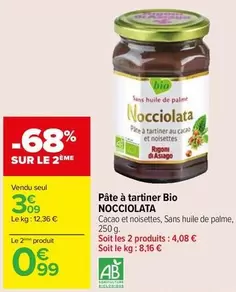 rigoni di asiago nocciolata - pâte à tartiner bio : délice chocolat-noisette écologique à savourer