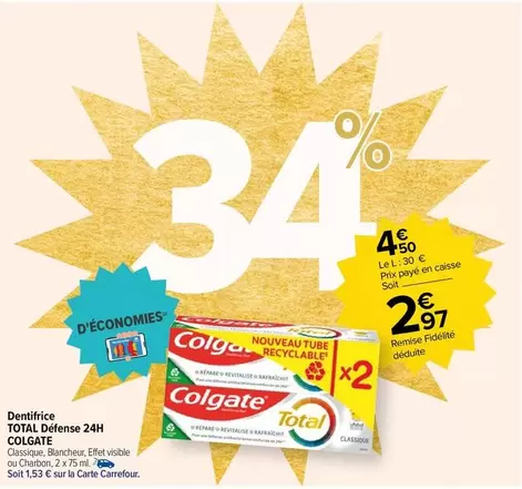 Colgate - Dentifrice Total D'éfense 24h