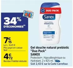 sanex - gel douche natural prebiotic "duo pack"