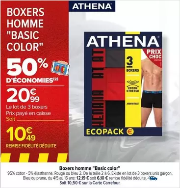 Carrefour - Athena - Boxers Homme "Basic Color"