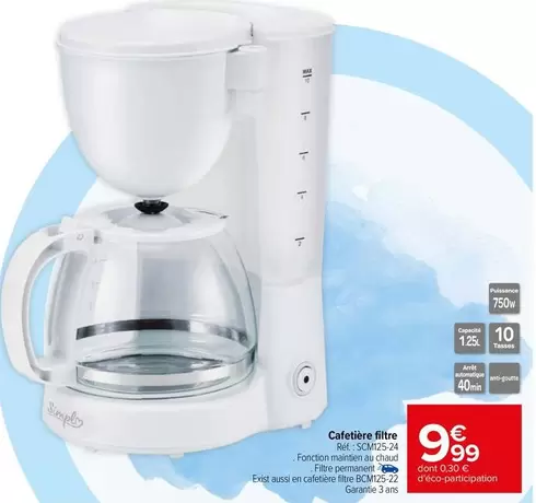 Simply - Cafetière Filtre offre à 9,99€ sur Carrefour City