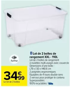 Home - Lot De 2 Boîtes De Rangement Xxl - 110l