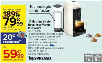 nespresso - machine à café  vertuo plus ivoire