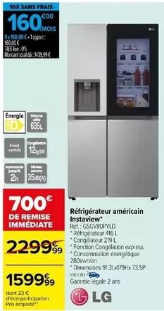 LG - Réfrigérateur Américain InstaView offre à 1599,99€ sur Carrefour City