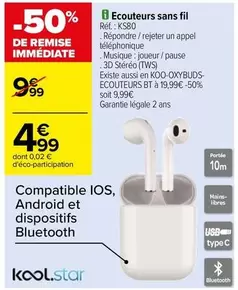 Kool - Ecouteurs Sans Fil offre à 4,99€ sur Carrefour City