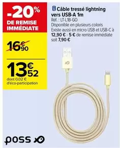 Poss - Câble Tressé Lightning Vers Usb-a 1m