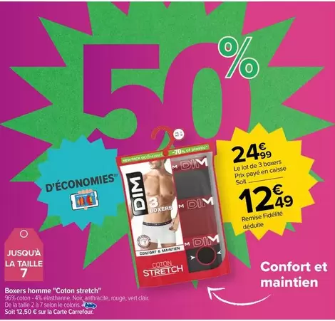 carrefour - boxers homme "coton stretch"