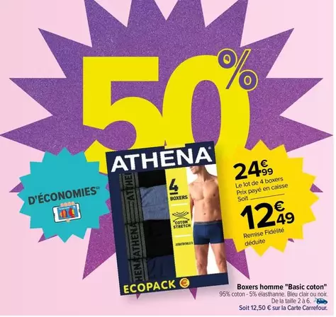 carrefour - athena - boxers homme "basic colon"