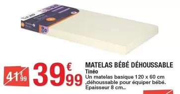 Matelas Bébé Déhoussable offre à 39,99€ sur Carrefour