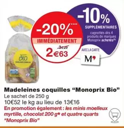 Monoprix - Madeleines Coquilles Bio offre à 2,63€ sur Monoprix