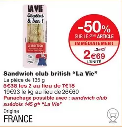 La Vie - Sandwich Club British offre à 2,69€ sur Monoprix