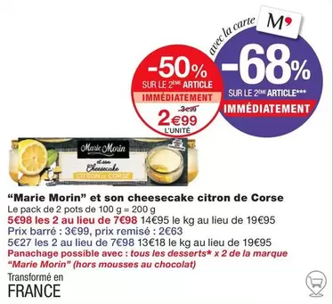 Marie Morin - Et Son Cheesecake Citron De Corse offre à 2,99€ sur Monoprix